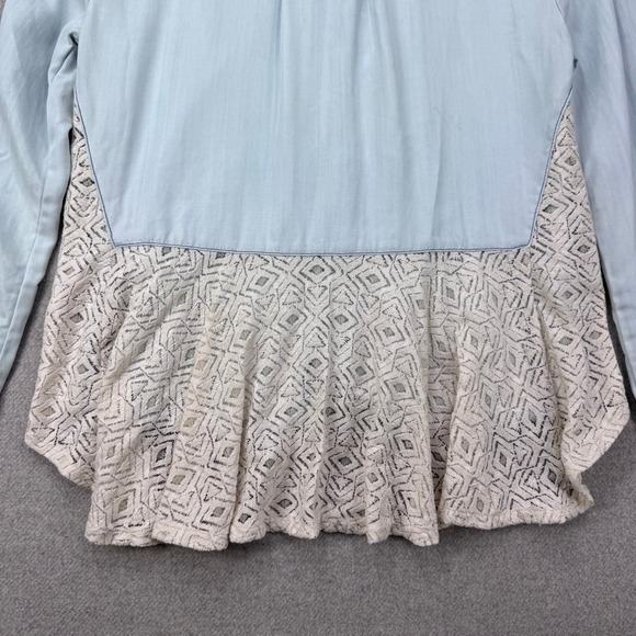 Anthropologie Holding Horses Light Blue Denim Lace Ruffle Button Down Shirt XS - Picture 11 of 12